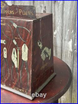 VTG. Utica NY Drop Forge Company Plier Store Display Cabinet Withmarquee Topper