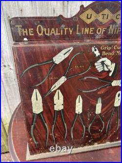 VTG. Utica NY Drop Forge Company Plier Store Display Cabinet Withmarquee Topper