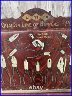 VTG. Utica NY Drop Forge Company Plier Store Display Cabinet Withmarquee Topper
