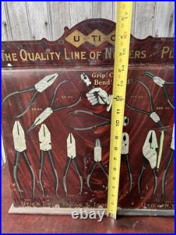 VTG. Utica NY Drop Forge Company Plier Store Display Cabinet Withmarquee Topper