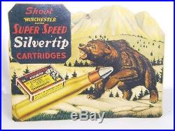 VTG Winchester Diecut Bear Store Display Sign Super Speed Silvertip Cartridges