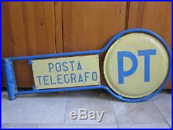 Vecchia Insegna Posta E Telegrafo Pt Vintage Ufficio Postale Pubblicitario Post