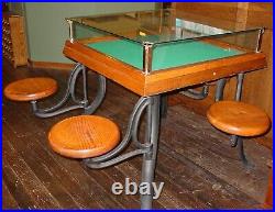 Very unusual antique jewelry display case table with swing out stools-15942