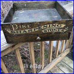 Vintage 1920's Pike Sharpening Stones Wooden Advertising Display Box WithDrawer