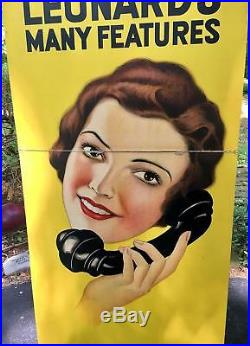 Vintage 1920s Leonards Telephones Store Window Display Sign Advertising 56 Tall