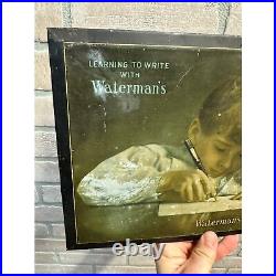 Vintage 1920s Waterman's Fountain Pen Sign Advertising Store Display Tin-Over-Ca