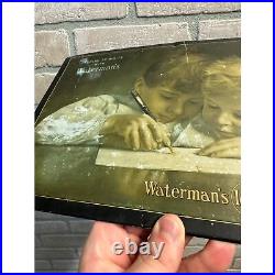 Vintage 1920s Waterman's Fountain Pen Sign Advertising Store Display Tin-Over-Ca