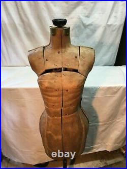 Vintage 1930s 40s Cardboard Dress Form Adjustable Cast Iron Stand Store Display