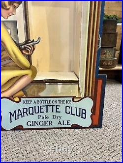 Vintage 1930s Marquette Club Ginger Ale Ice Box Advertising Store Display Sign