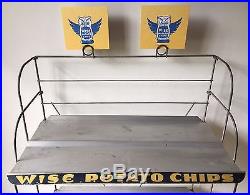 Vintage 1930s Wise Potato Chips, folding metal store display rack with signs