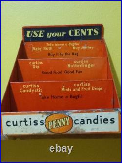 Vintage 1930s tin litho Curtiss Candy Company / Penny Candies store display case