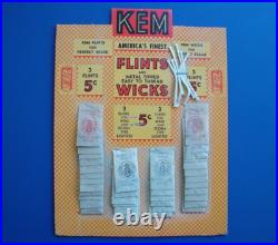 Vintage 1940's Kem Americas Finest Flints & Wicks 36 Pack Nos Store Display