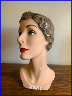 Vintage 1940s Chalk Female Mannequin Head Jewerly Dept. Store Display