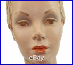Vintage 1940s Chalkware Blonde Woman Mannequin Head Bust Life Size Store Display