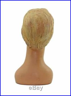 Vintage 1940s Chalkware Blonde Woman Mannequin Head Bust Life Size Store Display