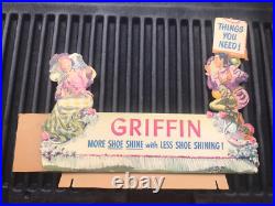 Vintage 1940s Griffin Shoe Shining Cardboard Countertop Display Sign Advertising