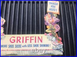 Vintage 1940s Griffin Shoe Shining Cardboard Countertop Display Sign Advertising