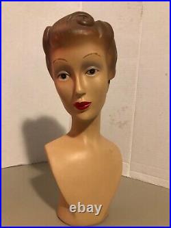 Vintage 1940s Plaster Female Mannequin Head Painted Dept Store Display 1950s