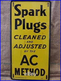 Vintage 1946 AC Spark Plug Advertising Sign Antique AC Delco Garage RARE 8719