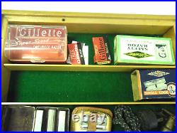 Vintage 1950's Gillette Wood Table Top Diaplay Case Full Razors Blades Boxes