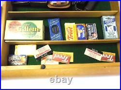 Vintage 1950's Gillette Wood Table Top Diaplay Case Full Razors Blades Boxes