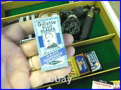 Vintage 1950's Gillette Wood Table Top Diaplay Case Full Razors Blades Boxes