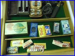 Vintage 1950's Gillette Wood Table Top Diaplay Case Full Razors Blades Boxes