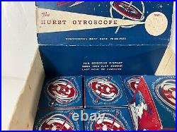 Vintage 1950's Hurst Gyroscope Toy Store Display Case With 12 Unused Gyroscopes
