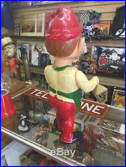 Vintage 1950's Large Blow Mold Hard Plastic Store Display Christmas Elf(See Des)