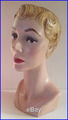 Vintage 1950's Mannequin Head Lady Hat Jewelry Makeup Salon Store Display