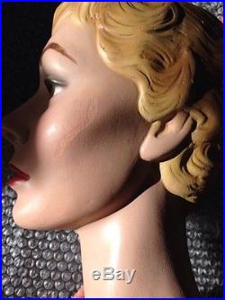 Vintage 1950's Mannequin Head Lady Hat Jewelry Makeup Salon Store Display