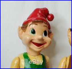 Vintage 1950s Blow Mold Elves Jointed Posable Store Display Christmas Elf Light