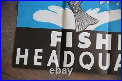 Vintage 1960 Newton Fishing Headquarters Store display Window sign lures Hunting