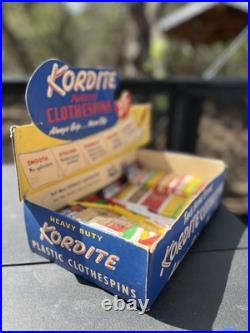 Vintage 1960s Kordite Plastic Clothespins Store Display Retro Laundry