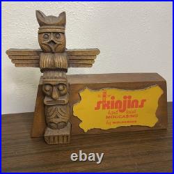 Vintage 1960s Wolverine Skinjins Moccasins Store Display Wood Totem Advertising