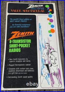 Vintage 1960s Zenith Store Display Advertising Sign Transistor Radio Cardboard