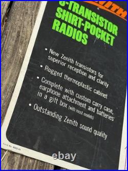 Vintage 1960s Zenith Store Display Advertising Sign Transistor Radio Cardboard