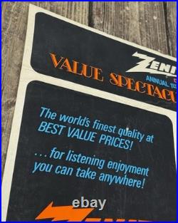 Vintage 1960s Zenith Store Display Advertising Sign Transistor Radio Cardboard