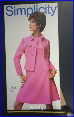Vintage 1968 Simplicity Sewing Pattern Store Display Standee 60's Neon Pink Suit