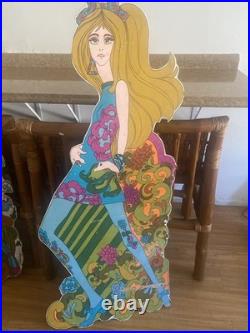 Vintage 1970s Blonde Mod Girl Pop Art Board 58 Life Size Store Display Stabney