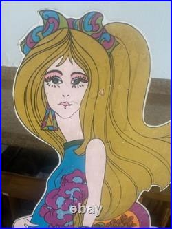 Vintage 1970s Blonde Mod Girl Pop Art Board 58 Life Size Store Display Stabney