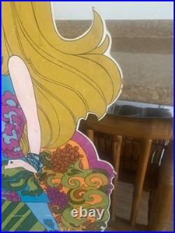 Vintage 1970s Blonde Mod Girl Pop Art Board 58 Life Size Store Display Stabney
