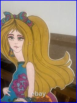 Vintage 1970s Blonde Mod Girl Pop Art Board 58 Life Size Store Display Stabney