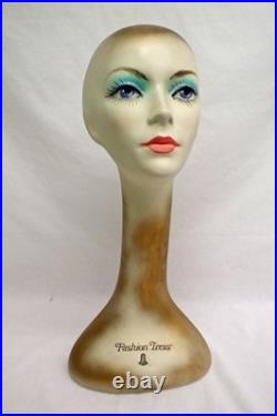 Vintage 1970s Fashion Tress Hat Wig Stand Head Store DIsplay Alien Long Neck