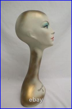Vintage 1970s Fashion Tress Hat Wig Stand Head Store DIsplay Alien Long Neck