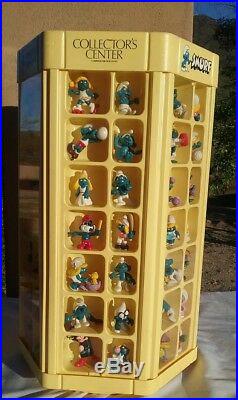 Vintage 1980s Smurf Collector's Center with figures 1983 toy store display case