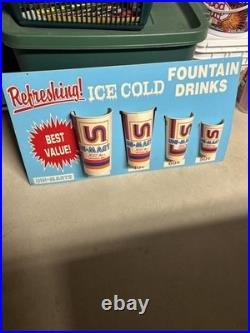 Vintage 1980s Uni-Mart Convenience Store Fountain Soda Cup Size Display Sign