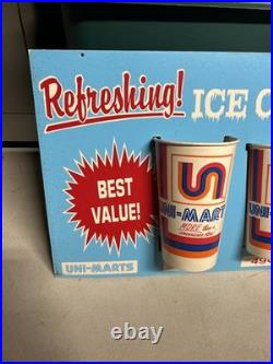 Vintage 1980s Uni-Mart Convenience Store Fountain Soda Cup Size Display Sign