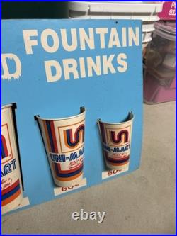 Vintage 1980s Uni-Mart Convenience Store Fountain Soda Cup Size Display Sign
