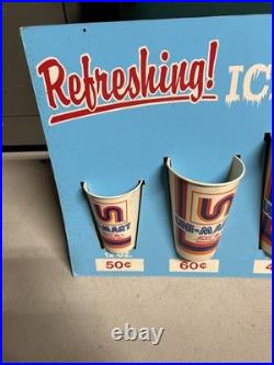 Vintage 1980s Uni-Mart Convenience Store Fountain Soda Cup Size Display Sign
